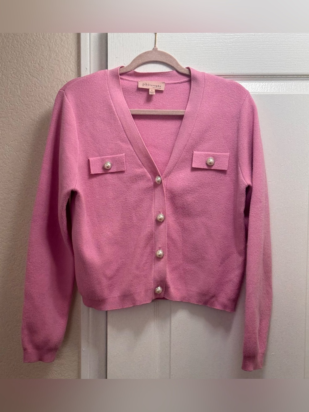 Philosophy Soft Pink Pearl-Button V-Neck Cardigan